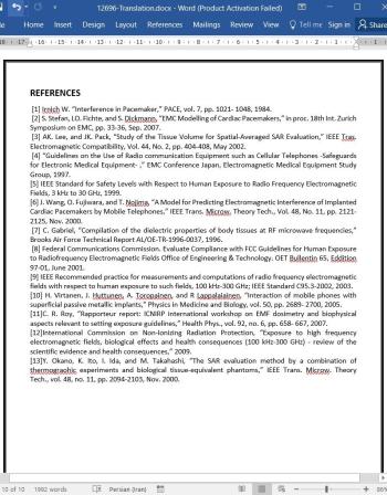 ترجمه مقاله ارزیابی SAR تلفن همراه در مجاورت دستگاه تنظیم کننده ضربان قلب کاشته (ایمپلنت) شده در بدن انسان