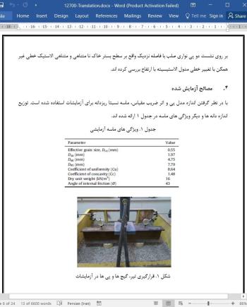 ترجمه مقاله آزمایش مدل و ارزیابی عددی اثر تداخلی پی های حلقه ای و دایره ای با فاصله نزدیک بر روی ماسه مسلح
