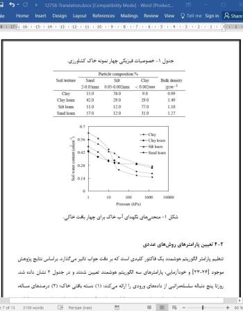 ترجمه مقاله برآورد پارامترهای مدل ون-گنوختن برای منحنی نگهداری آب خاک توسط الگوریتم های هوشمند